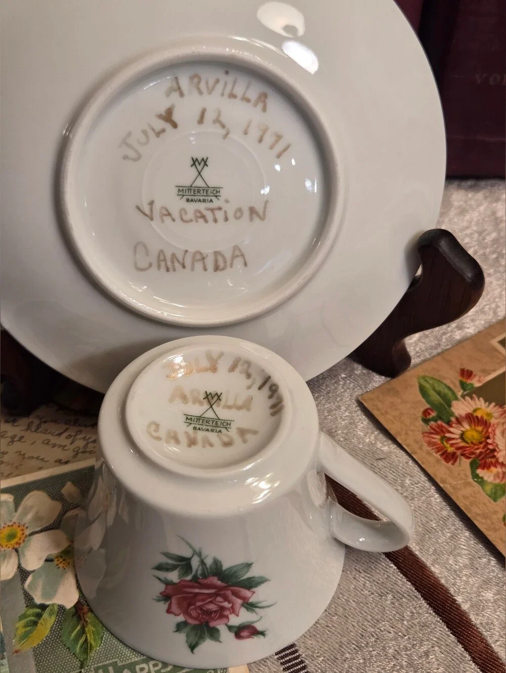 Vintage Mitterteich Bavaria Pink Flower Teacup Saucer Set